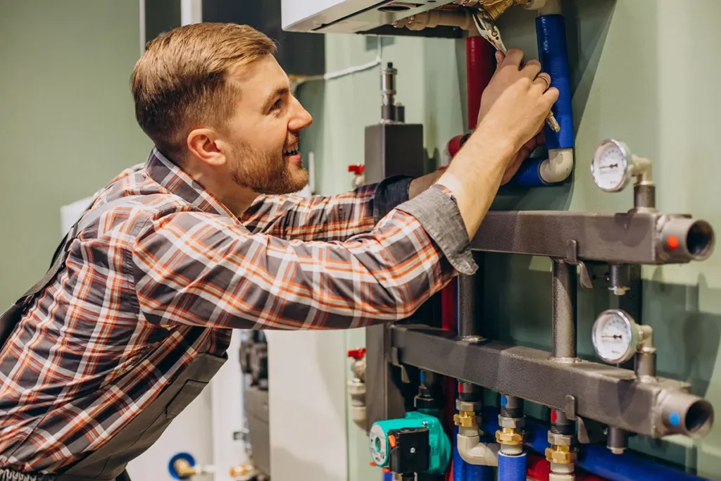 soul plumbing young engineer adjusting autonomous heating